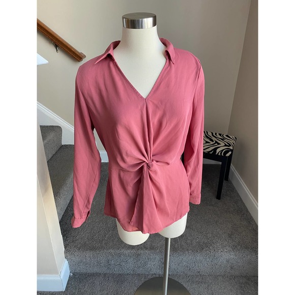 Apt 9 rose pink collared blouse with knot detail, size Medium - Picture 2 of 11